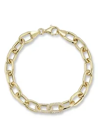 Sterling Silver Pave Oval Link Bracelet