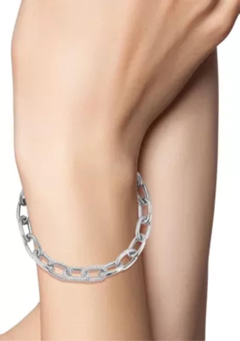 Sterling Silver Pave Oval Link Bracelet