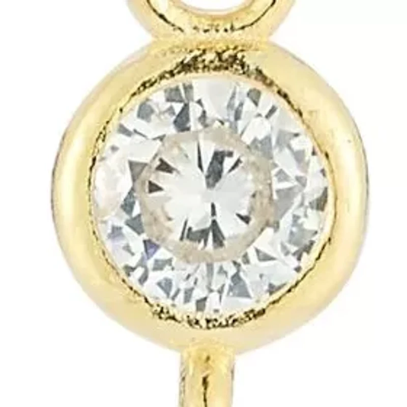 Sterling Silver Graduated Bezel CZ Charm Huggie Hoop Earrings