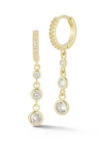 Sterling Silver Graduated Bezel CZ Charm Huggie Hoop Earrings