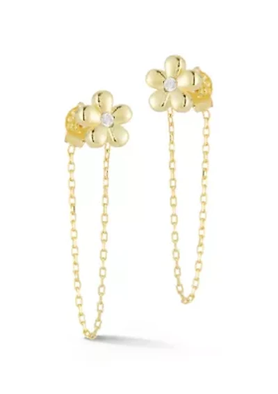 Sterling Silver CZ Flower Front/Back Drop Earrings