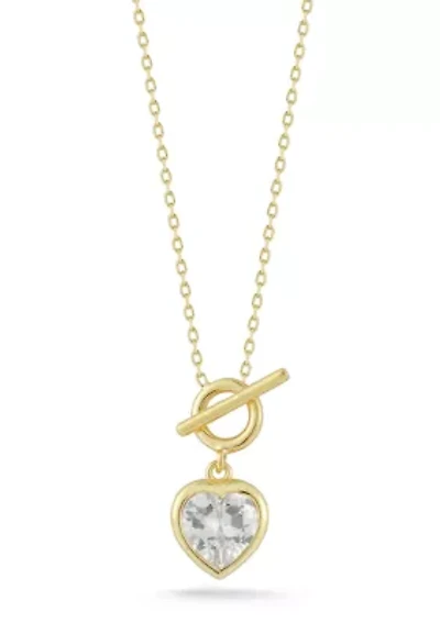 Sterling Silver Heart CZ Toggle Clasp Pendant Necklace
