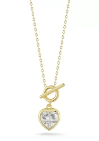 Sterling Silver Heart CZ Toggle Clasp Pendant Necklace