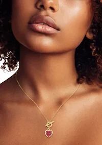 Sterling Silver Heart CZ Toggle Clasp Pendant Necklace