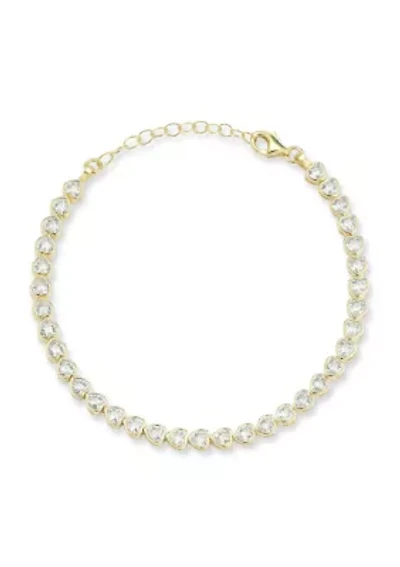 Sterling Silver Heart Bezel CZ Tennis Bracelet