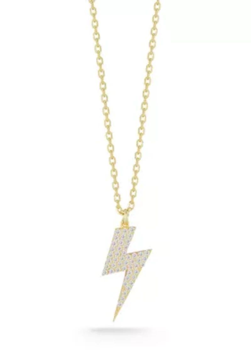 Sterling Silver Pave Lightning Pendant Necklace