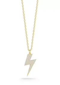 Sterling Silver Pave Lightning Pendant Necklace