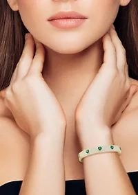 Sterling Silver Green and White Cubic Zirconia Multi Heart Bangle Bracelet