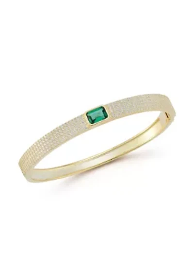 Sterling Silver Green and White Cubic Zirconia Emerald Cut Bangle Bracelet