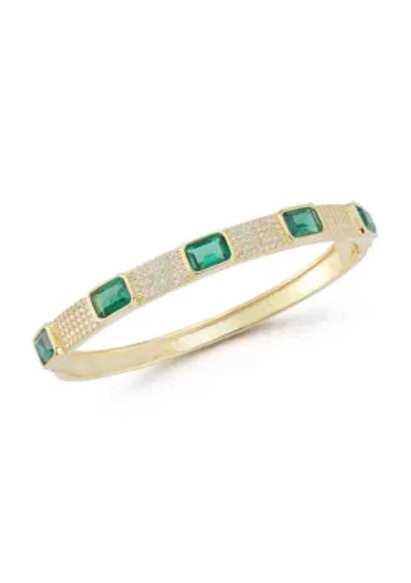 Sterling Silver Green and White Cubic Zirconia Multi Emerald Cut Bangle Bracelet