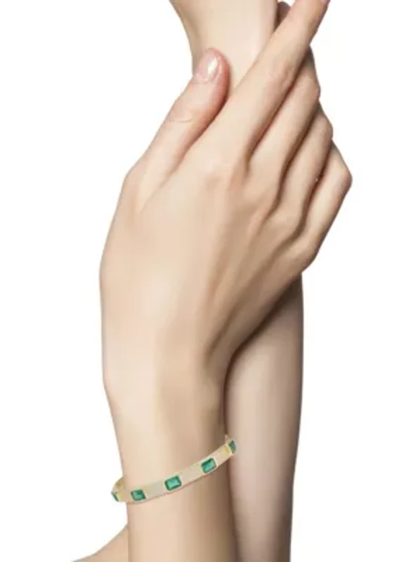 Sterling Silver Green and White Cubic Zirconia Multi Emerald Cut Bangle Bracelet