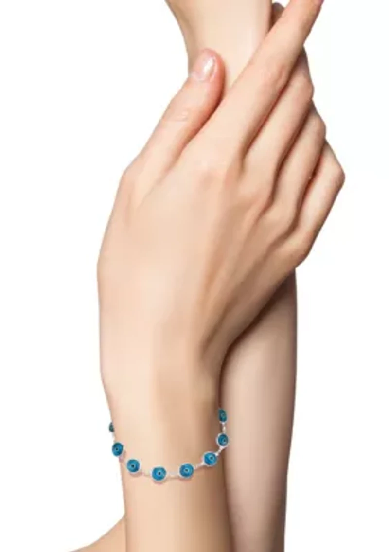 14K Gold Over Sterling Silver Evil Eye Station Bracelet