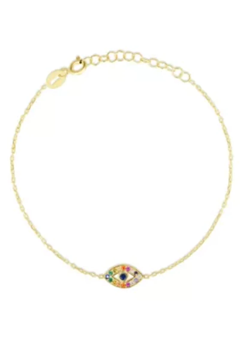 14K Gold Over Sterling Silver Rainbow Cubic Zirconia Evil Eye Bracelet
