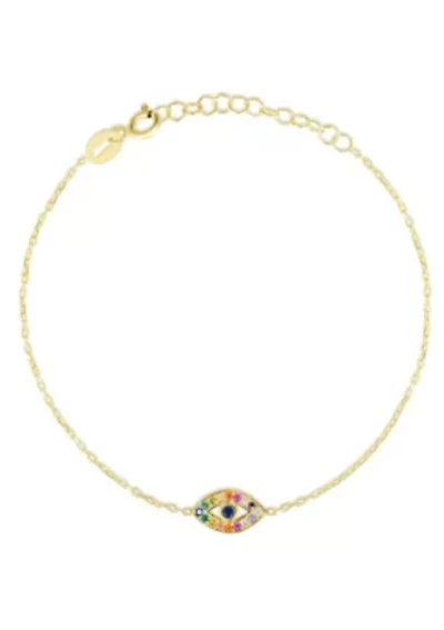 14K Gold Over Sterling Silver Rainbow Cubic Zirconia Evil Eye Bracelet