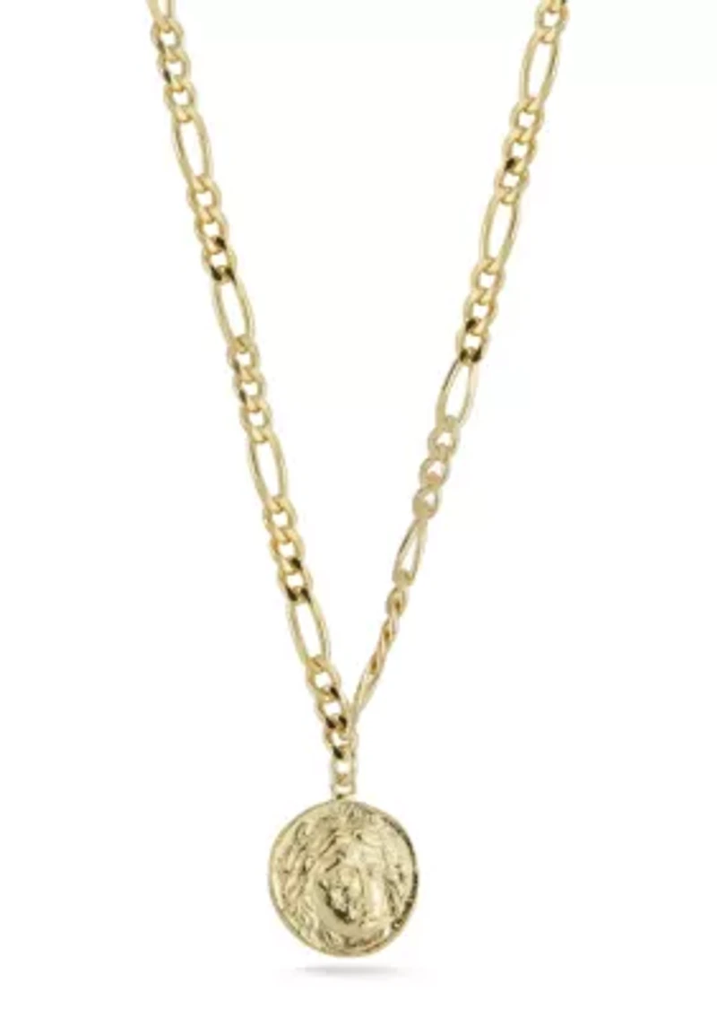 14K Gold Over Sterling Silver Coin Pendant Necklace with Figaro Chain