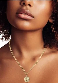 14K Gold Over Sterling Silver Coin Pendant Necklace with Figaro Chain