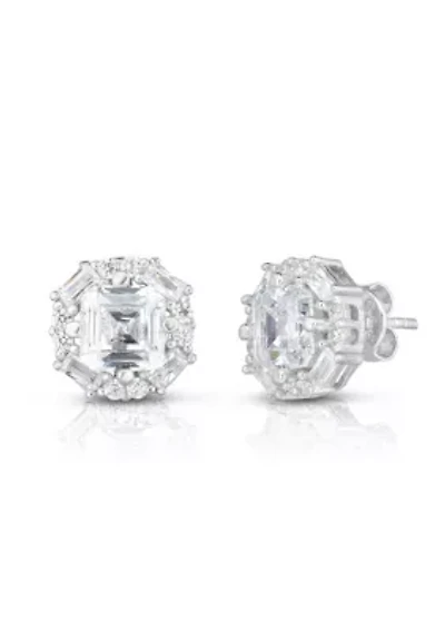 Sterling Silver Octagon CZ Stud Earrings