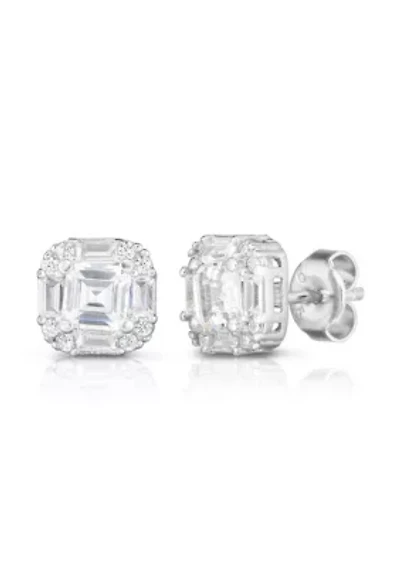 Sterling Silver Rounded Square CZ Stud Earrings