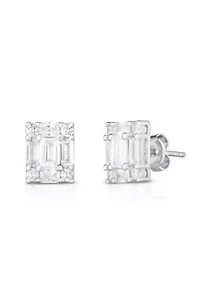 Sterling Silver Baguette Cut CZ Stud Earrings