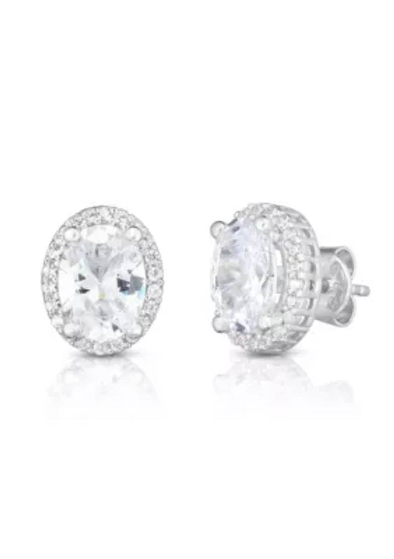 Sterling Silver Oval CZ Stud Earrings