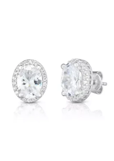 Sterling Silver Oval CZ Stud Earrings