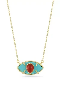 Sterling Silver Synthetic Turquoise and Synthetic Coral Eye Pendant Necklace