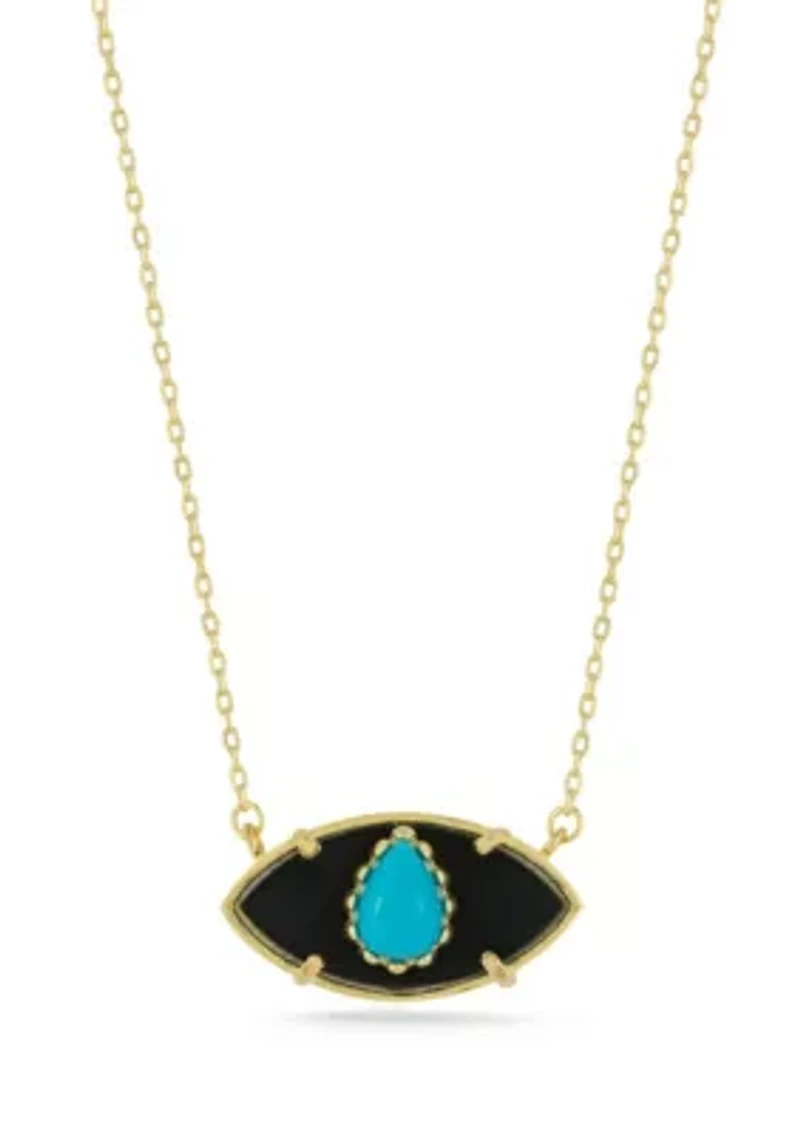 Sterling Silver Synthetic Lapis and Synthetic Green Onyx Eye Pendant Necklace