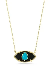 Sterling Silver Synthetic Lapis and Synthetic Green Onyx Eye Pendant Necklace