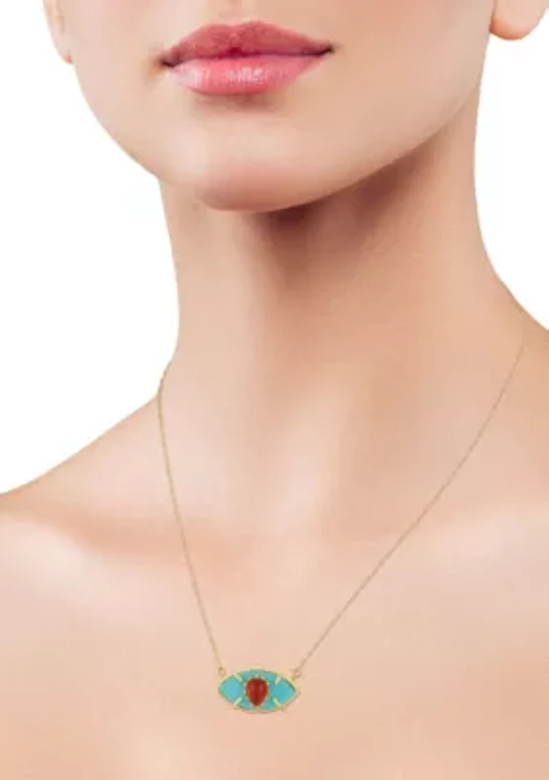 Sterling Silver Synthetic Lapis and Synthetic Green Onyx Eye Pendant Necklace