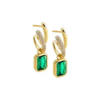 Colored Dangling Baguette Bezel Double Hoop Earring