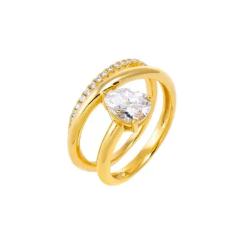 Solid/Pave Swirled Pear Ring