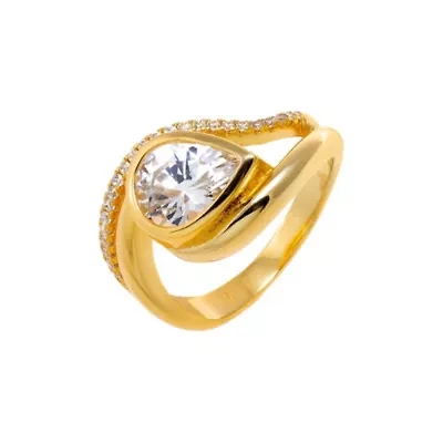 CZ Sideway Pear Enclosed Ring