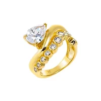 CZ Bezel Waved Band W/ Pear Stone Ring