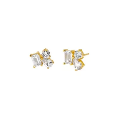 CZ Multi Shape Cluster Stud Earring