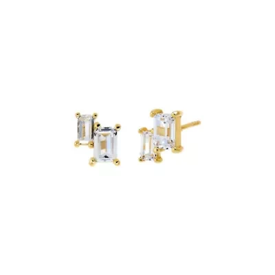 CZ Double Baguette Stud Earring