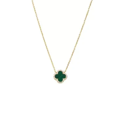Pave Colored Stone Clover Necklace