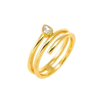 CZ Teardrop Bezel Triple Wrap Coil Ring