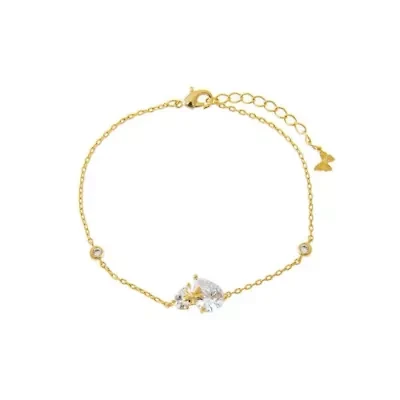 Double Teardrop W/ Bow Motif Charm Bracelet