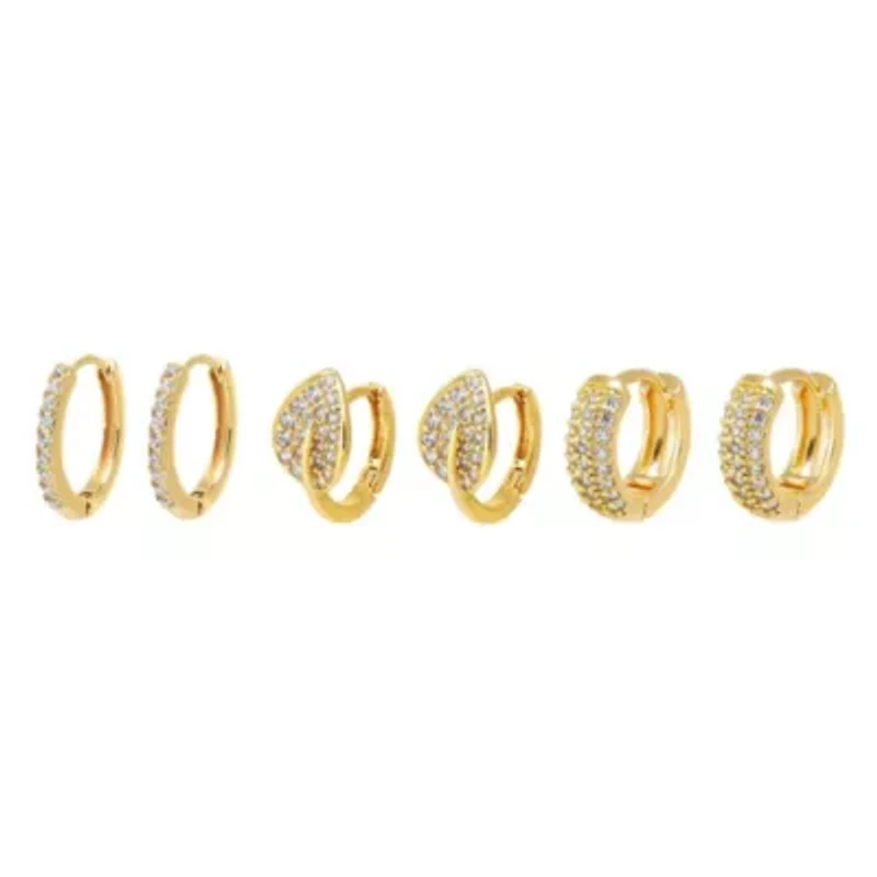 Pave Leaf Huggie Earring Combo Set