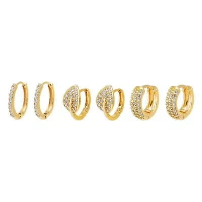 Pave Leaf Huggie Earring Combo Set