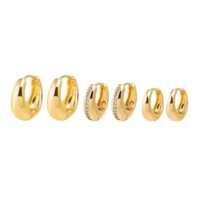 Solid/Pave Graduated Huggie Earring Combo Set