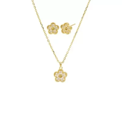 Pave Flower Necklace & Earring Combo Set