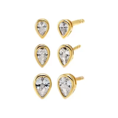 CZ Graduated Pear Bezel Stud Earring Combo Set