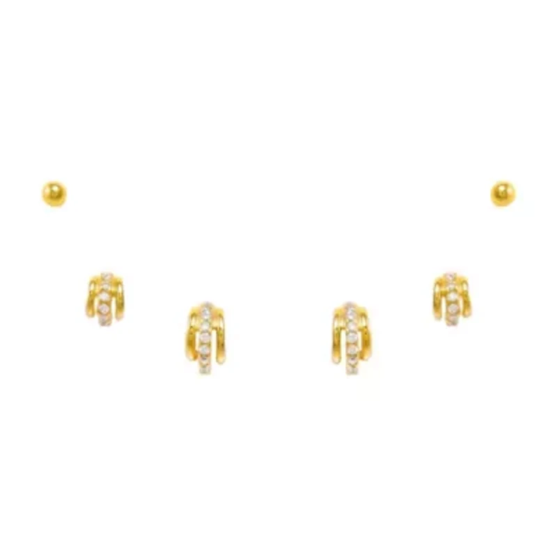 Solid/Pave Hoops & Studs Earring Combo Set
