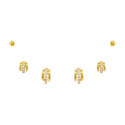 Solid/Pave Hoops & Studs Earring Combo Set