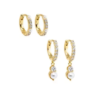 Dainty Pearl Huggie Earring Combo Set