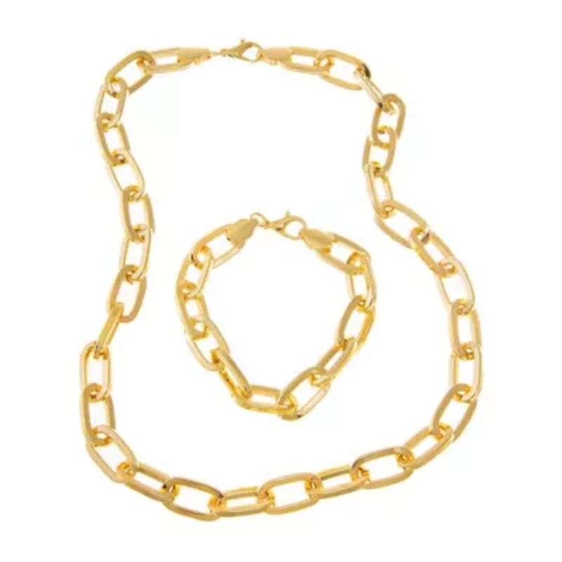 Round Paperclip Wide Link Bracelet & Necklace Combo Set