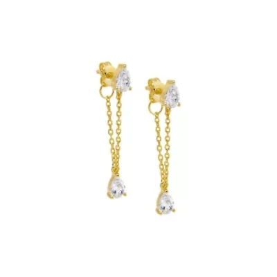 Dangling Teardrop Chain Front Back Stud Earring
