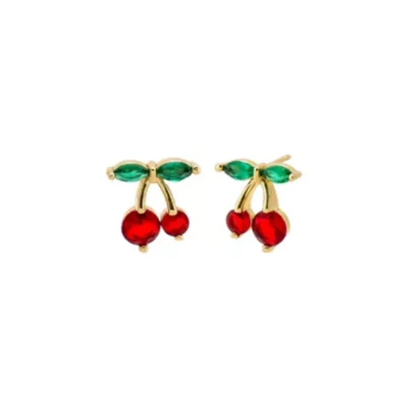 CZ Red & Green Cherry Stud Earring
