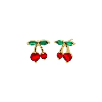 CZ Red & Green Cherry Stud Earring